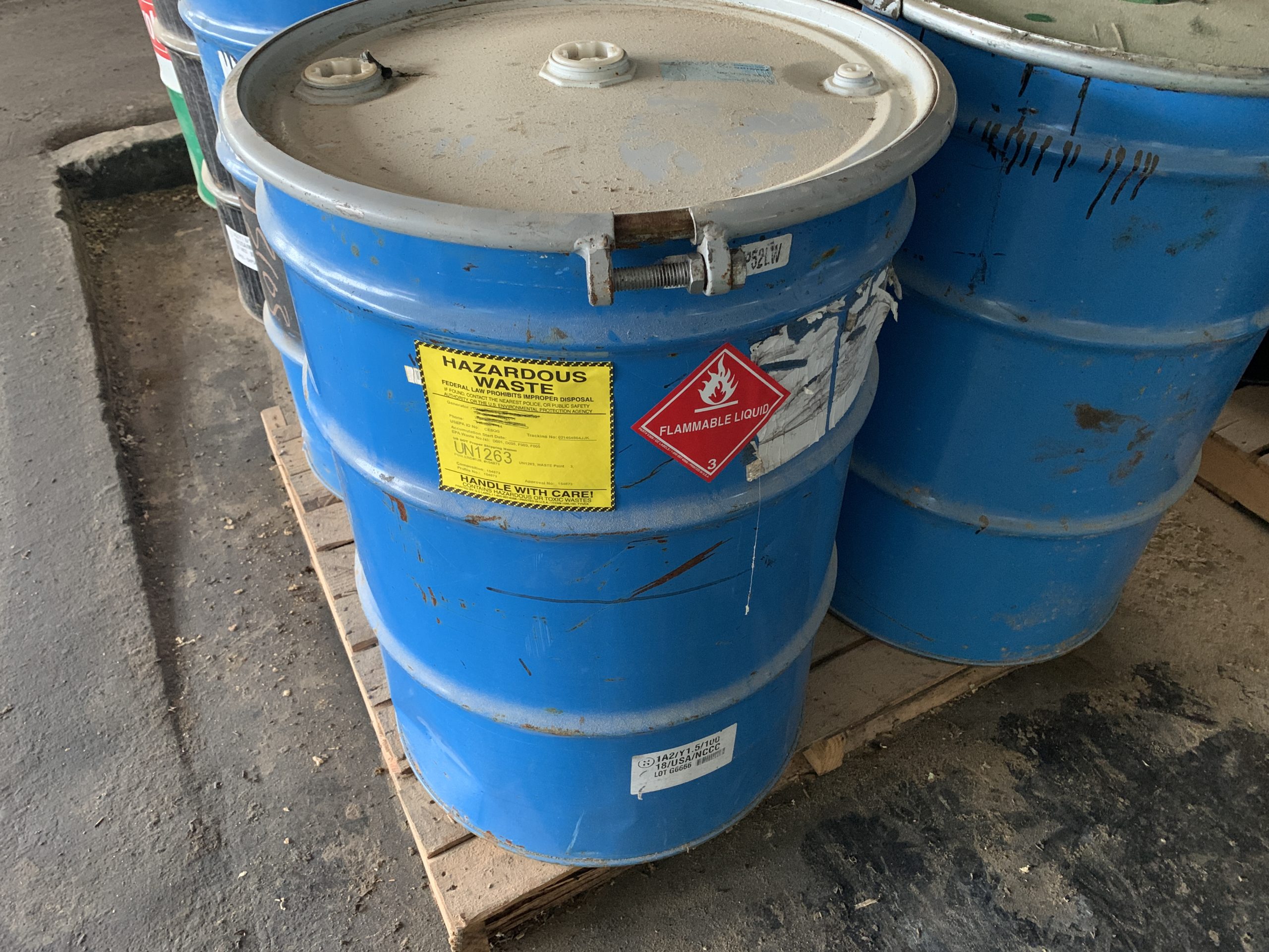 Hazardous waste drum labeled